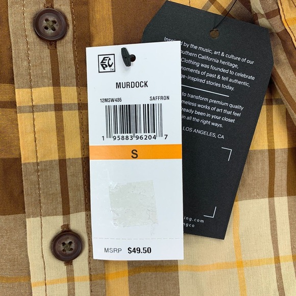 Junk Food Clothing Mens Murdock Plaid Short Sleeve Button Down Shirt Brown S - Picture 2 of 4